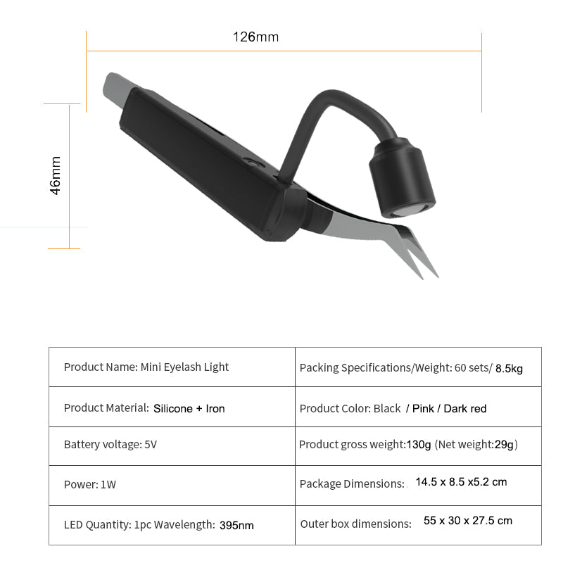 5w Mini LED UV Lamp Eyelash Extensions Fast Curing Rechargeable Tweezers Light for UV Lash Extension
