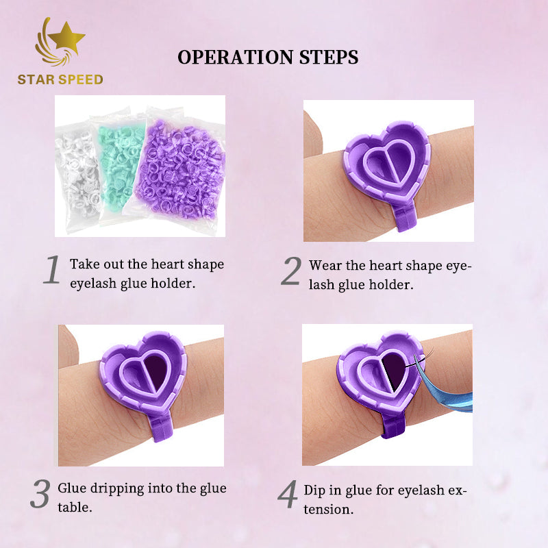 Star Speed Wholesale 100 Pcs Eyelash Glue Ring Cup Heart Shape Glue Cup Lash Drop Glue Holder