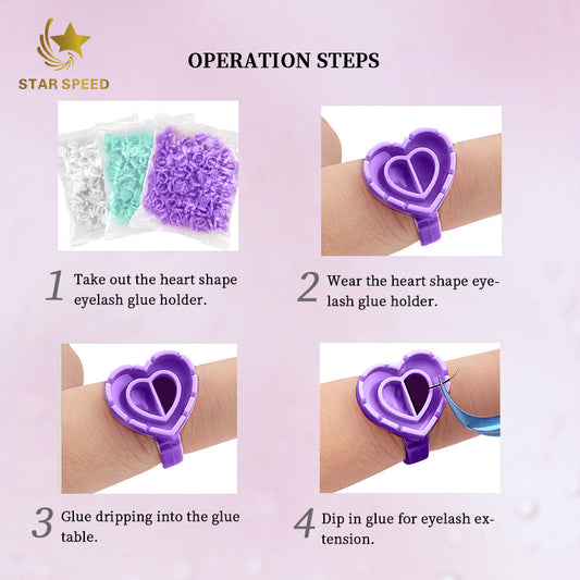 Star Speed Wholesale 100 Pcs Eyelash Glue Ring Cup Heart Shape Glue Cup Lash Drop Glue Holder